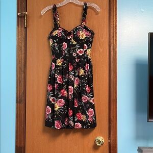 NWT Black Dress with Pink and Yellow Floral Accents